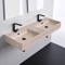 Beige Travertine Design Ceramic Wall Mounted or Vessel Double Sink With Counter Space